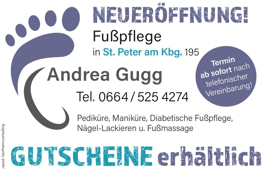 Neueroffnung Fusspflegestudio St Peter Am Kammersberg