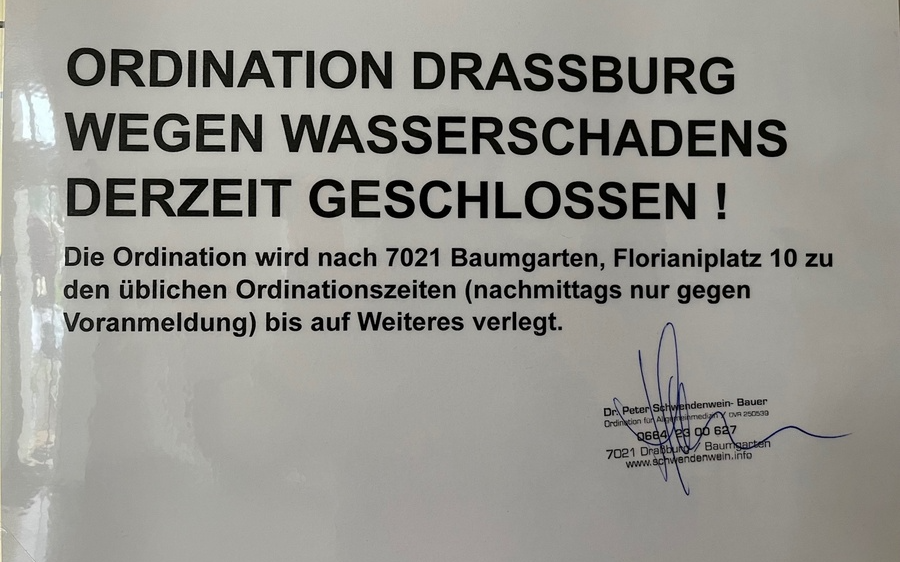 Dr. Peter Schwendenwein-Bauer: Ordination in Draßburg derzeit geschlossen!