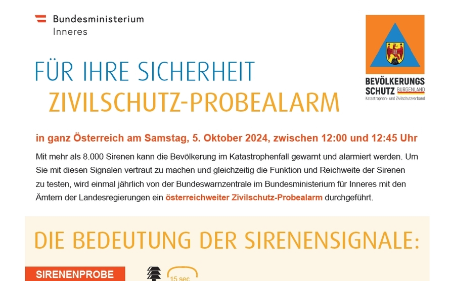 Zivilschutz-Probealarm am 5. Oktober 2024