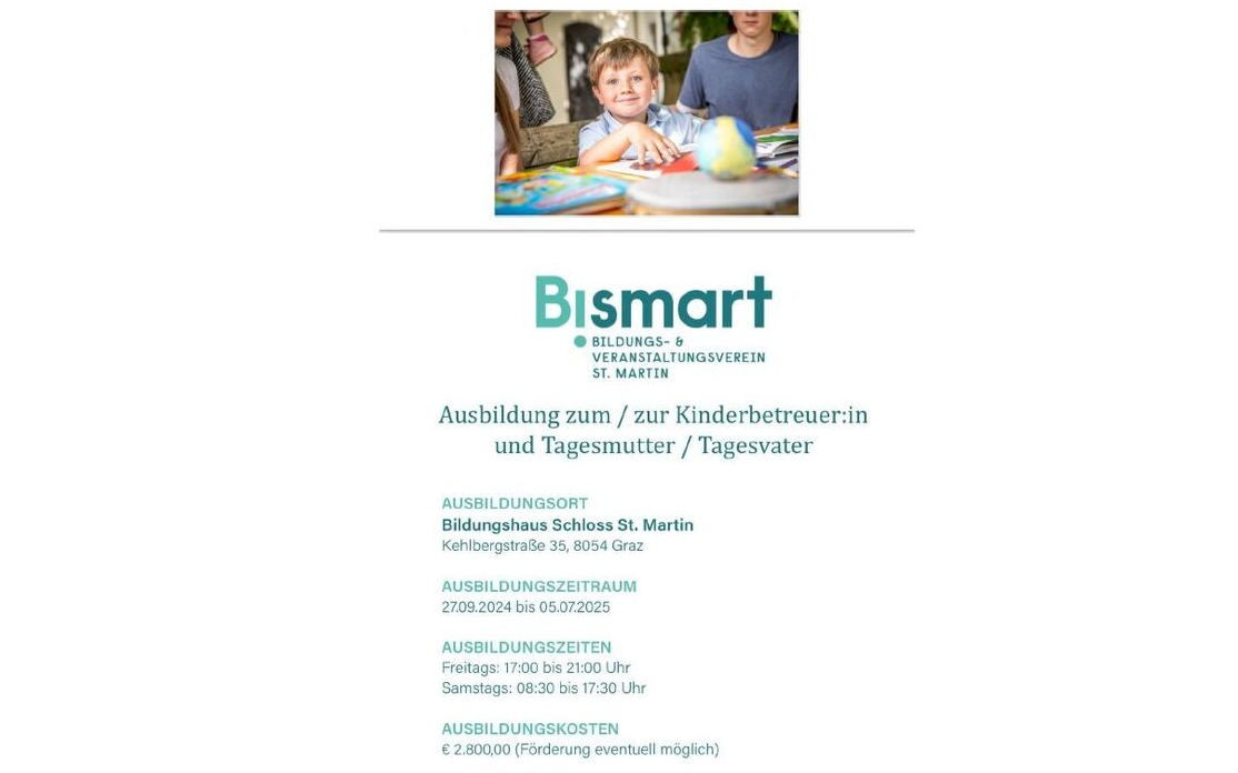 Ausbildung zum/zur Kinderbetreuer/in im Bildungshaus Schloss St.Martin/Graz