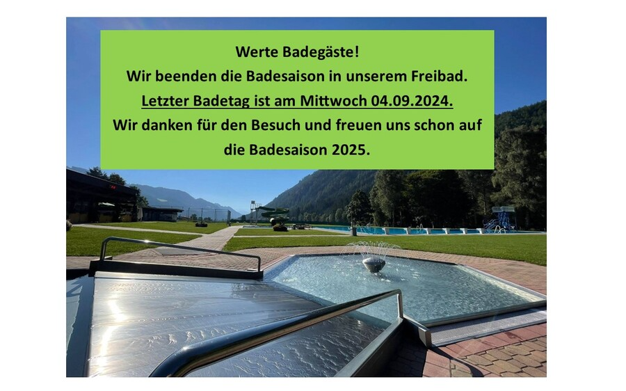 Saisonende Freibad Oberwölz ab Donnerstag 05.09.2024