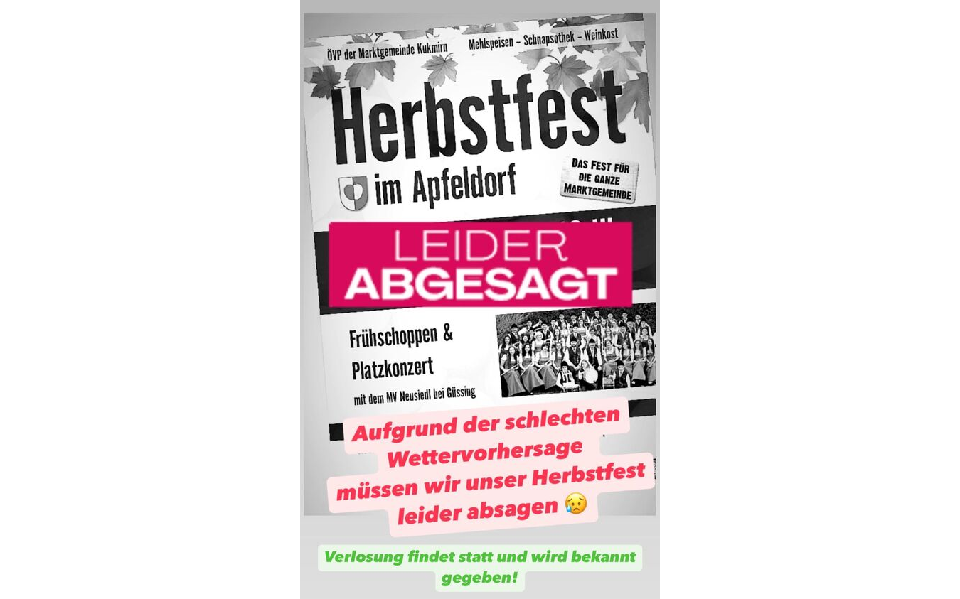 Absage: Herbstfest der ÖVP der Marktgemeinde Kukmirn 