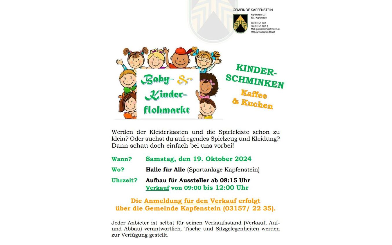 Baby- & Kinderflohmarkt in Kapfenstein am 19.10.2024