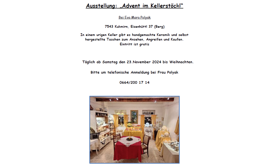 Ausstellung: Advent im Kellerstöckl