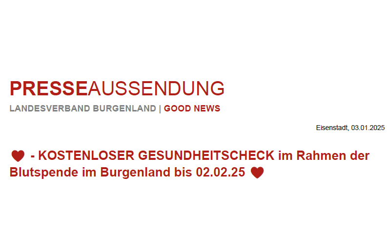 Kostenloser Gesundheitscheck im Rahmen der Blutspende im Burgenland bis 02.02.2025