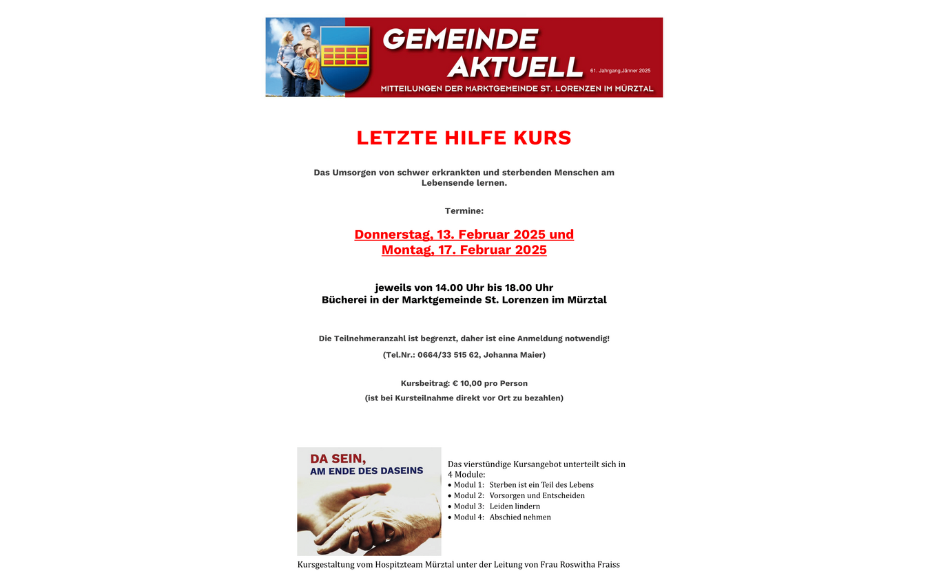 Gemeinde aktuell - Letzte Hilfe Kurs