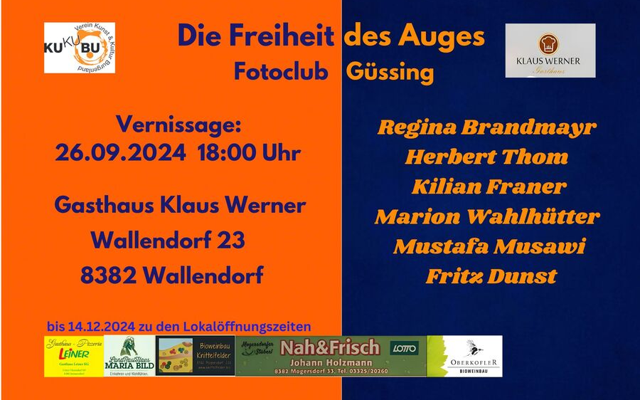 26.09.2024 Vernissage und Rahmenprogramm - Die Freiheit des Auges, Kunstraum Klaus Werner