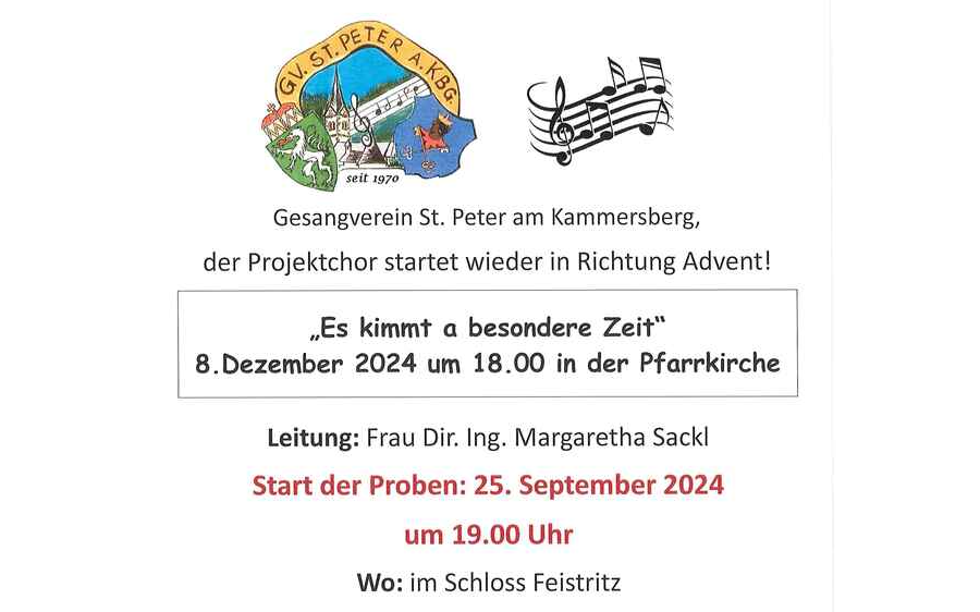 25.09.2024 “Es kimmt a besondere Zeit“ Start der Proben des Gesangverein St. Peter , Schloss Feistritz