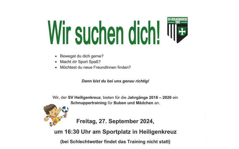 27.09.2024 Wir suchen dich - HSV - Schnuppertraining für Buben und Mädchen, Waldstadion Heiligenkreuz i,L.