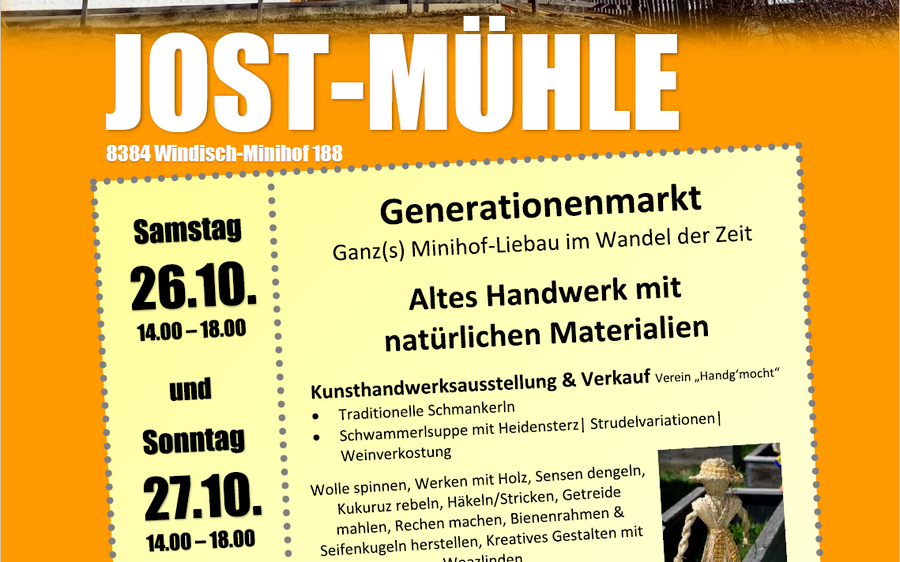 26.10.2024 Generationenmarkt - Ganz(s) Minihof-Liebau im Wandel der Zeit, Jost Mühle