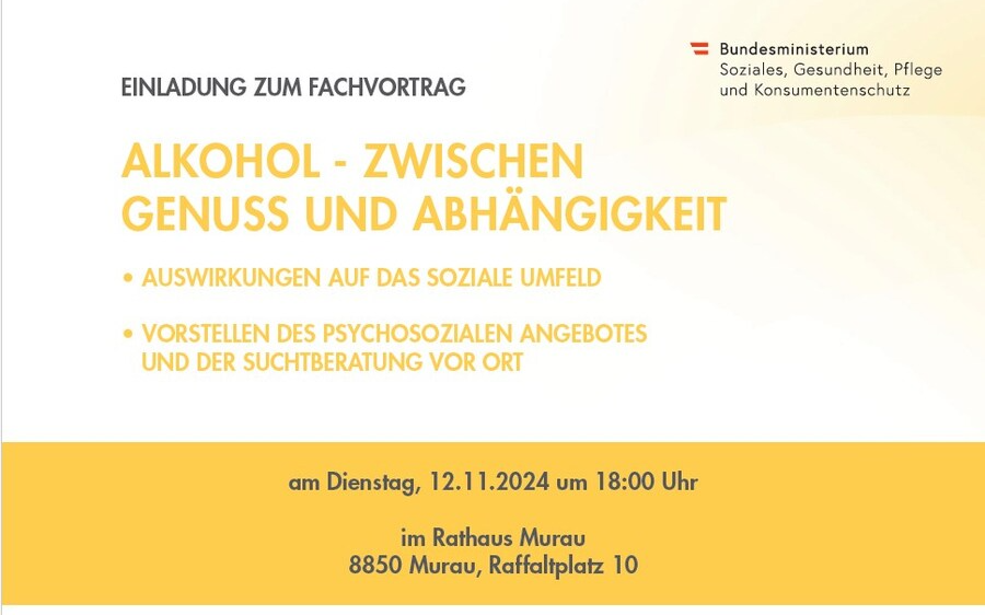 12.11.2024 Vortrag: Alkohol - zwischen Genuss und Abhängigkeit, Rathaus Murau