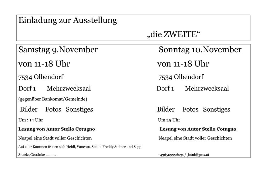 09.11.2024 Einladung zur Ausstellung “die ZWEITE“, Mehrzweckhalle Olbendorf