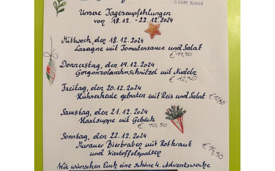 18.12.2024 Stifterl Tagesempfehlungen 18.12.2024 - 22.12.2024, Stifterl