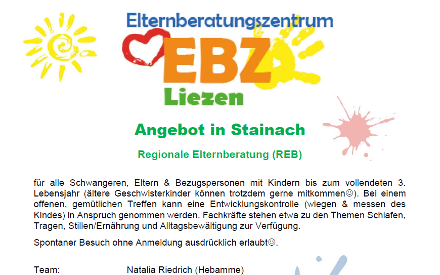 07.01.2025 Regionale Elternberatung - Angebot in Stainach, Agrarbezirksbehörde Stainach