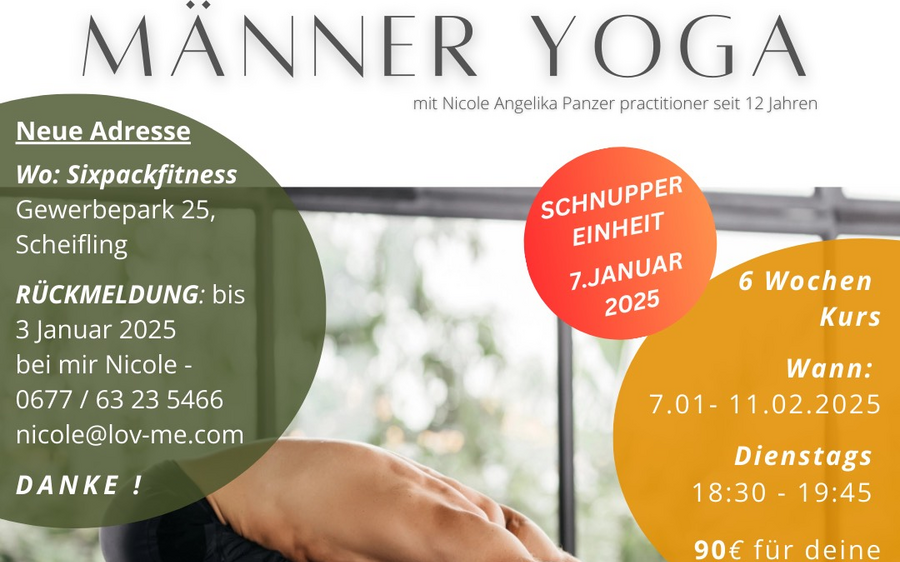 13.01.2025 Yoga-Barre und Männer Yoga Kurse mit Nicole Angelika Panzer, Fitnesscenter Sixpack